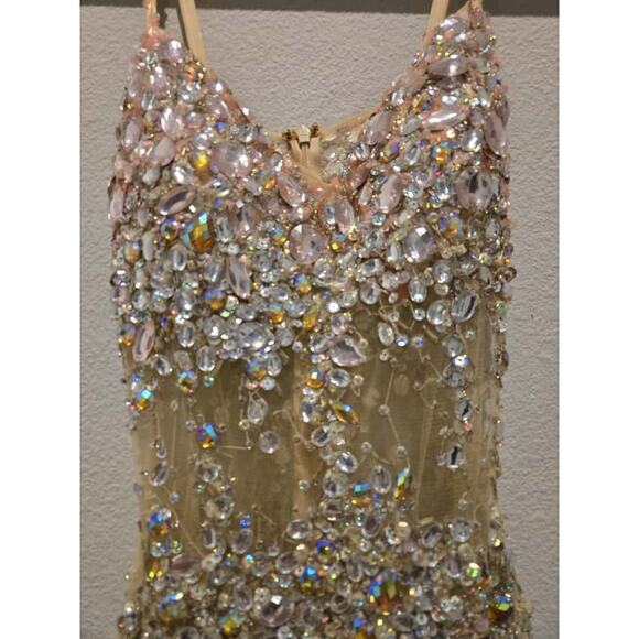 Jovani Gold Beaded Mermaid Prom Dress Size 2 V-Neck Sleeveless Long - Picture 5 of 16